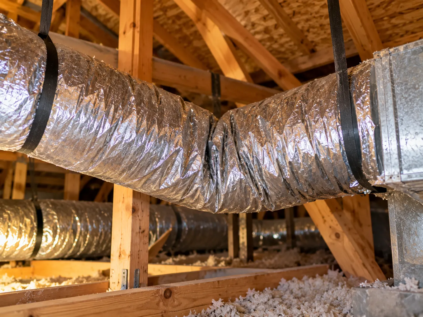 Compressed flexible duct section requiring assessment.