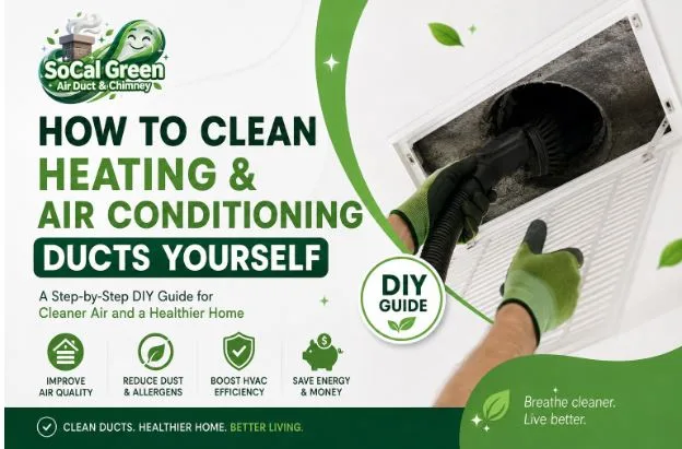DIY cleaning of heating and air conditioning ducts using a vacuum and brush