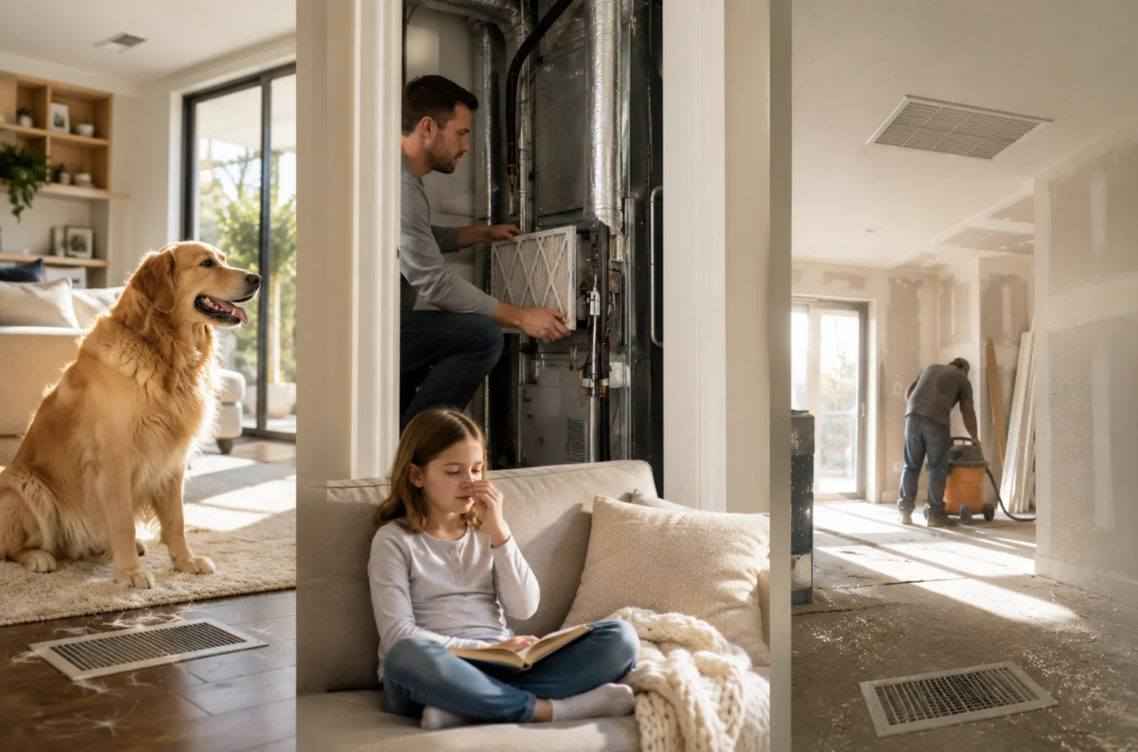 Residential air duct inspection for homes with pets, allergies, and heavy AC use.