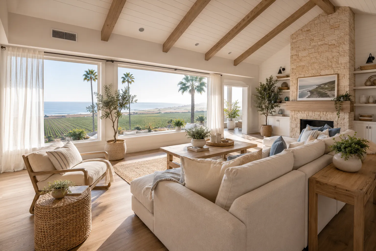 Fresh and healthy coastal living room in Oxnard California after professional HVAC and air duct cleaning.
