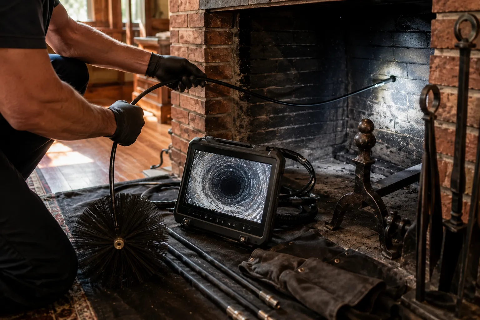 High-definition chimney camera inspection inside a Pasadena California home.