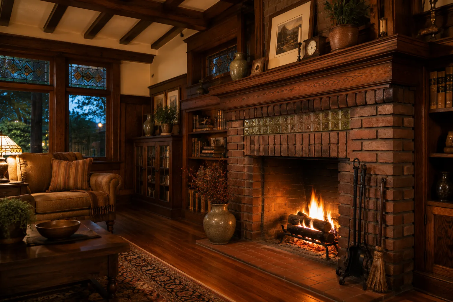Freshly restored historic fireplace inside a Pasadena California Craftsman home after professional chimney service.