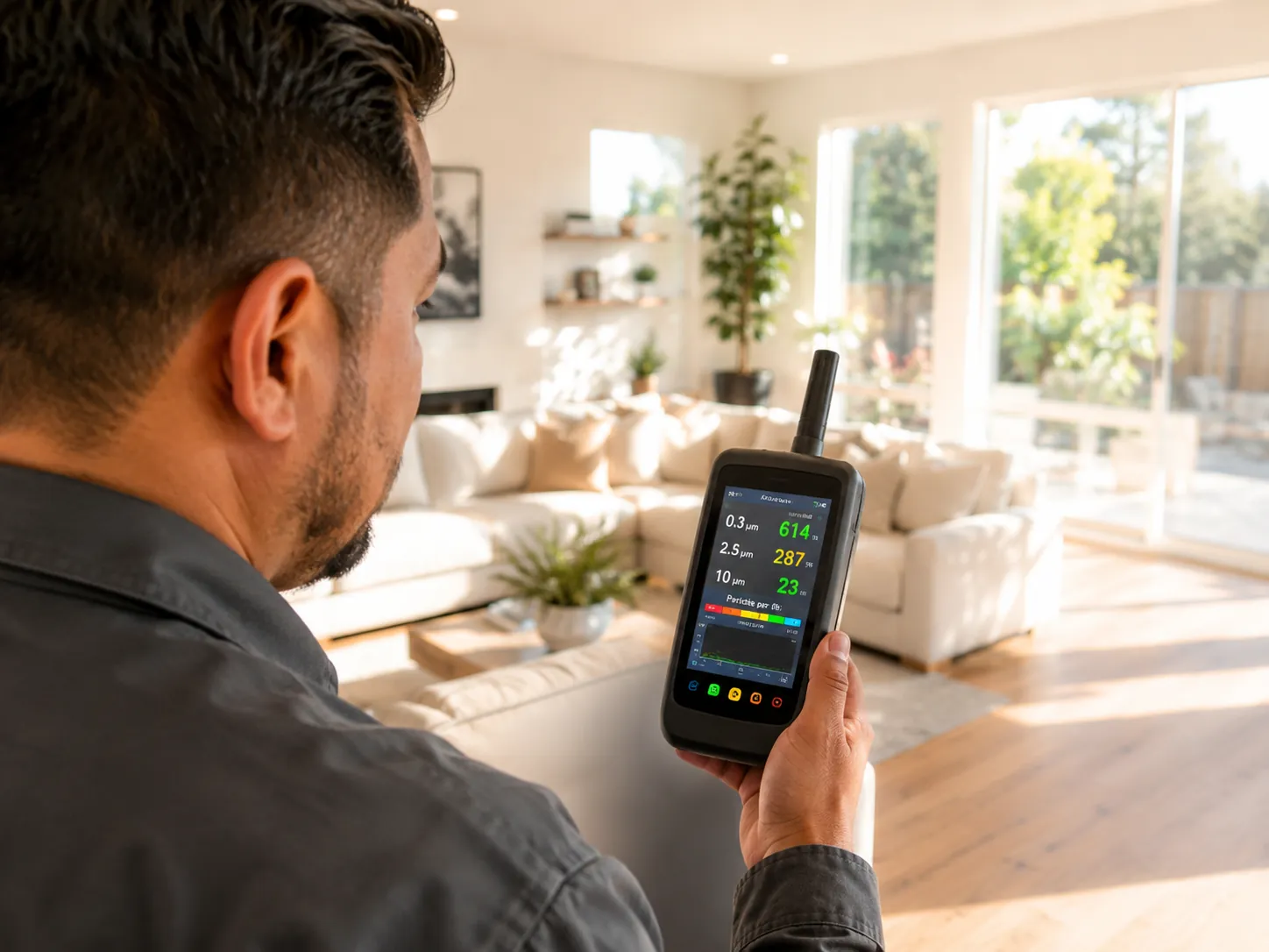 Indoor air quality testing inside a residential home in Santa Clarita California.